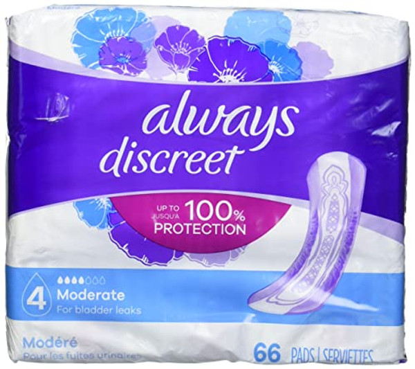 Always Discreet Incontinence Pads For Women, Moderate, 66 Count