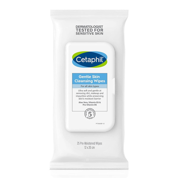 Cetaphil Gentle Skin Cleansing Cloths, Face Wipes For Dry / Sensitive Skin, 25 Ct