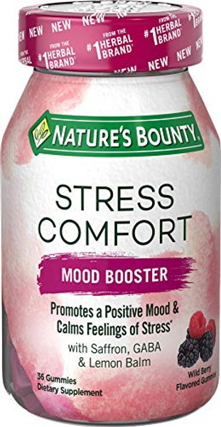 Stress Comfort Gummies By Nature'S Bounty, Mood Booster, Dietary Supplement With Saffron, Gaba, And Lemon Balm, Calms Feelings Of Occasional Stress, Wild Berry Flavor, 36 Gummies