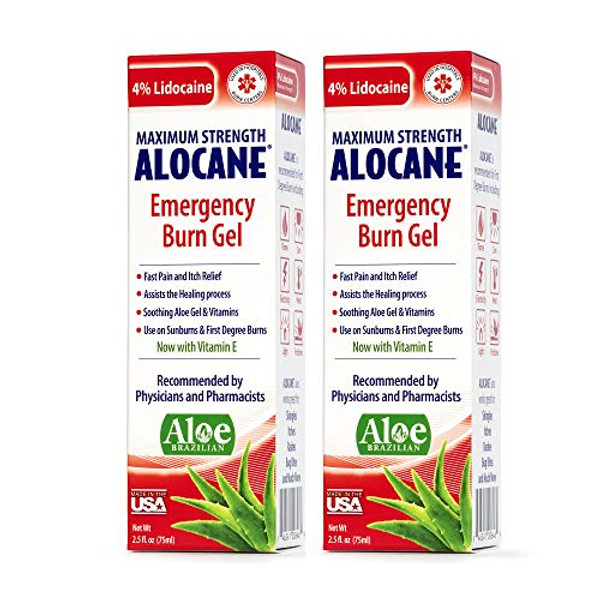 Alocane Emergency Burn Gel, 4% Lidocaine Max Strength Fast Pain Itch Relief For Minor Burns, Sunburn, Kitchen, Radiation, Chemical, First Degree Burn, First Aid Treatment Burn Care 2.5 Fl Oz