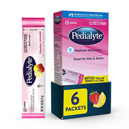 Pedialyte Electrolyte Powder, Strawberry Lemonade, Electrolyte Hydration Drink, 0.6 Oz Powder Packs, 6 Count