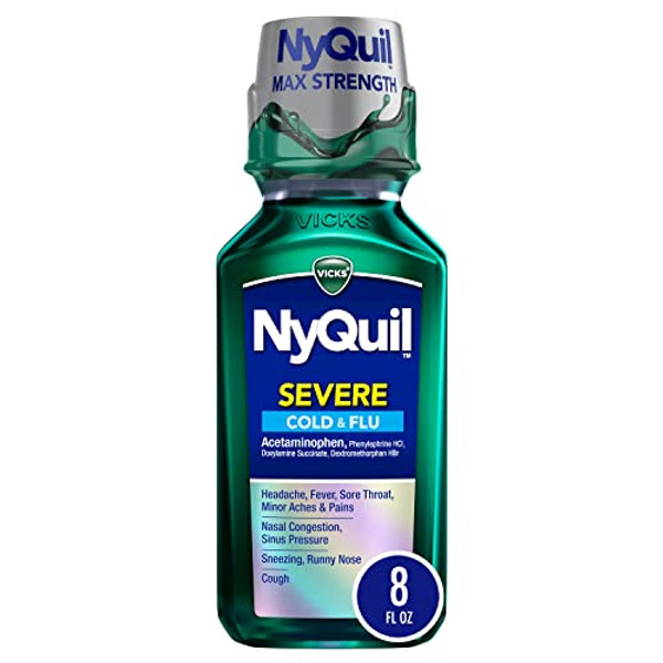 Vicks Nyquil Severe Cold And Flu Relief Liquid Medicine, Maximum Strength Nighttime Relief, 8 Fl Oz