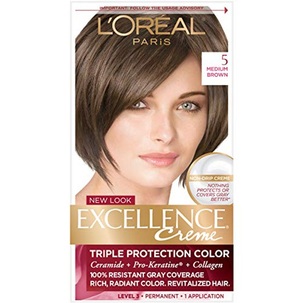 L'Oreal Paris Excellence Creme Permanent Triple Care Hair Color, 5 Medium Brown, 1 Kit
