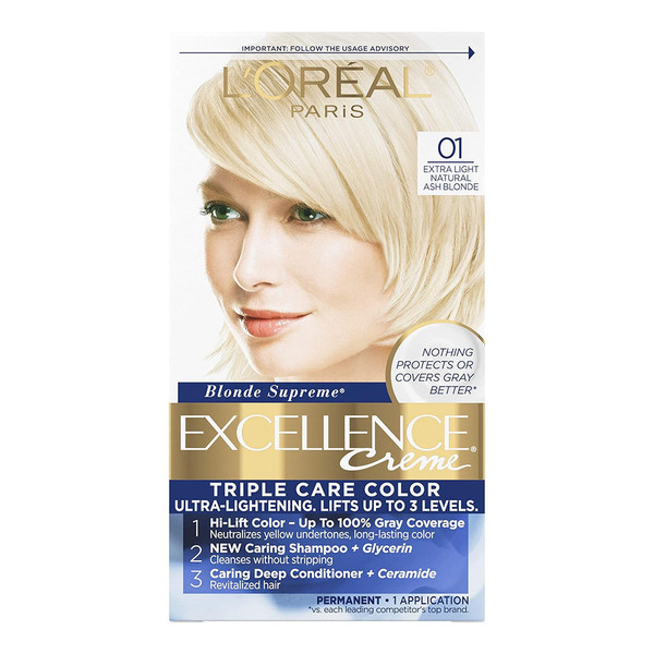 Loreal Paris Excellence Creme Permanent Triple Care Hair Color 01 Extra Light Ash Blonde - 1 Kit