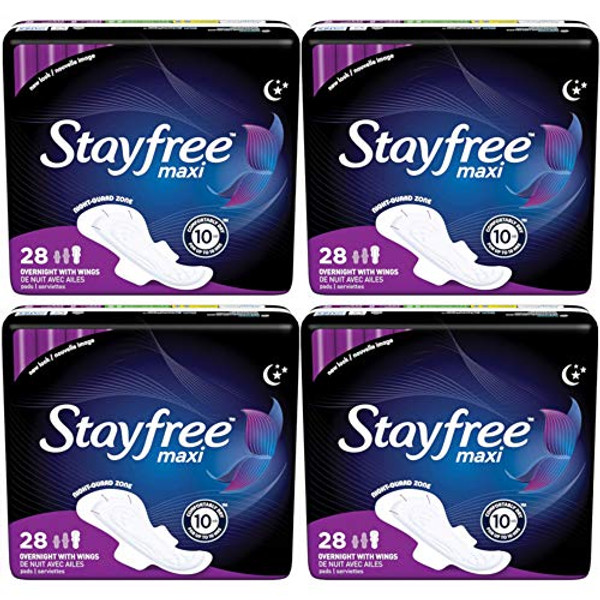 Stayfree Maxi, Overnight Pads With Wings, Unscented, 28 Ct