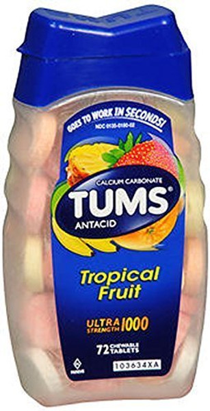 Tums Ultra Strength 1000 Tropical Fruit Chewable Antacid Tablets, 72 Ct