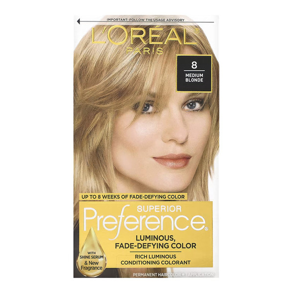 Loreal Paris Superior Preference Fade Defying Shine Permanent Hair Color 8 Medium Blonde - 1 Kit