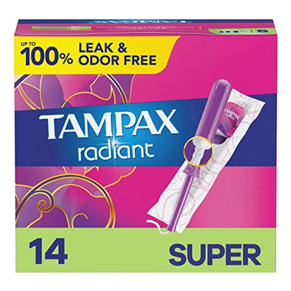 Tampax Radiant Tampons With Leakguard Braid, Super Absorbency, Unscented, 14 Count