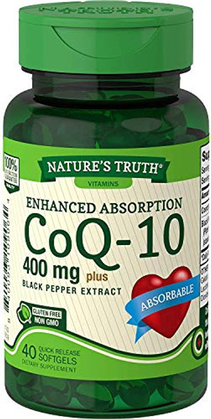 Nature'S Truth Coqq10 400Mg   40 Softgels    Maximum Strength Supplement   Enhanced Absorbtion   Non-Gmo, Gluten Free