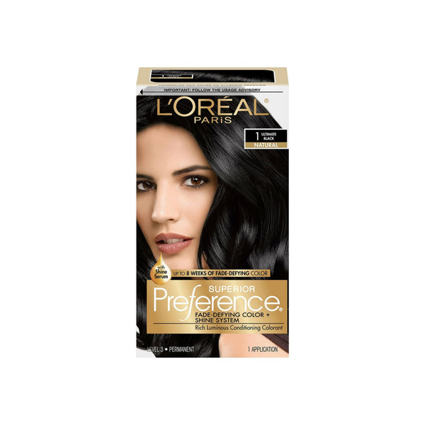 L'Oreal Superior Preference Permanent Hair Color, 1 Ultimate Black 1 Ea