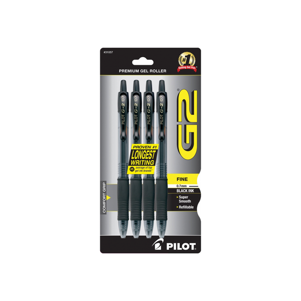 Pilot G2 Retractable Premium Gel Ink Roller Ball Pens, Fine Point, Black Ink 4 Ea