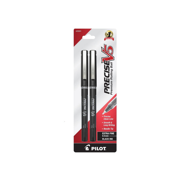 Pilot Precise V5 Rolling Ball Extra Fine Point Pens, Black Ink 2 Ea