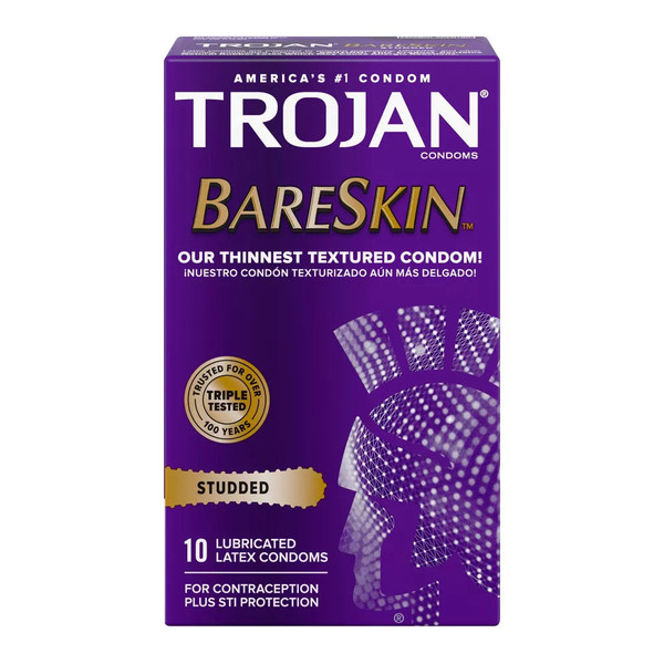 Trojan Studded Bareskin Premium Lubricated Latex Condoms 10 Ea
