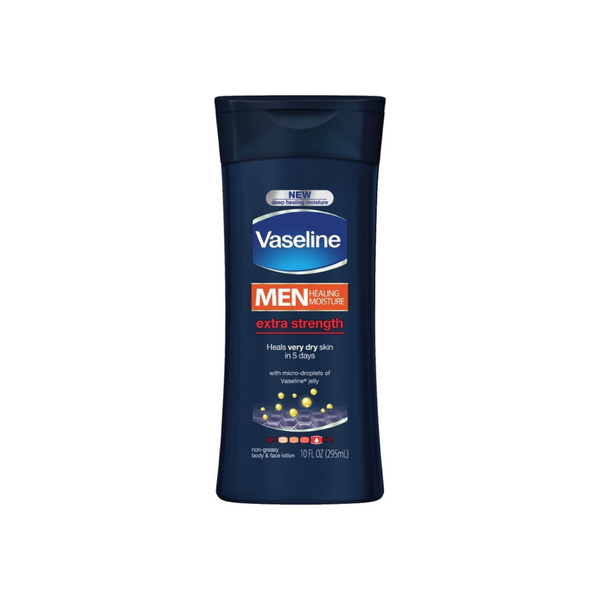 Vaseline Men Men Healing Moisture Non-Greasy Body & Face Lotion, Extra Strength 10 Oz