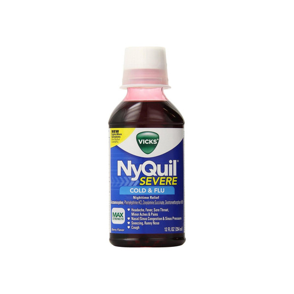 Vicks Nyquil Severe Cold & Flu Nighttime Relief Liquid, Berry Flavor 12 Oz