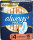 Always, Maxi Pads For Women, Size 4, Overnight Absorbency With Wings, 16 Count