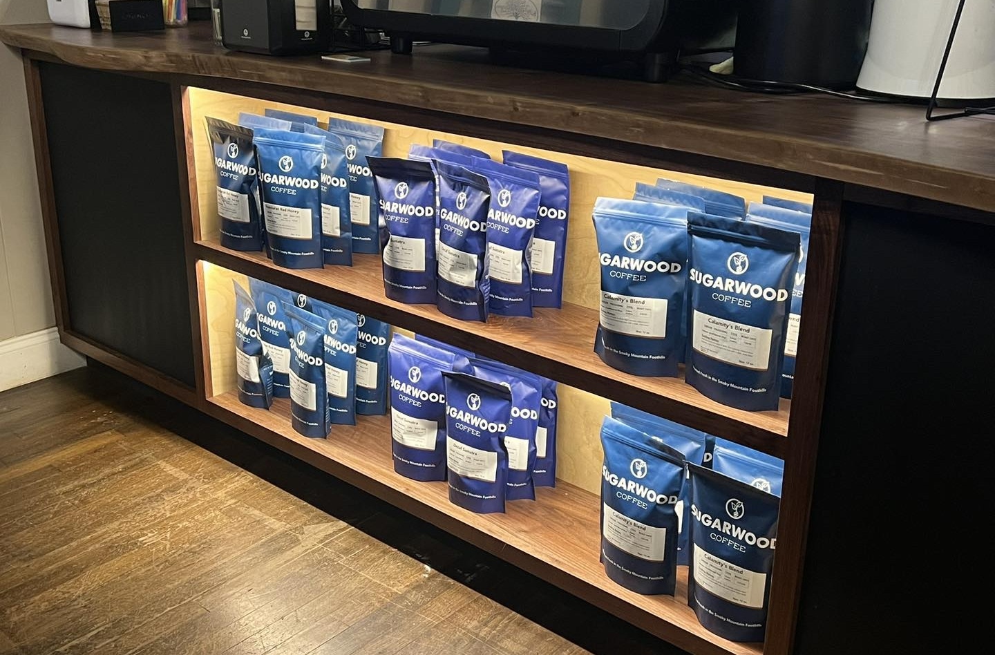 Sugarwood Coffee on display at Calamity's Coffee in Oak Ridge