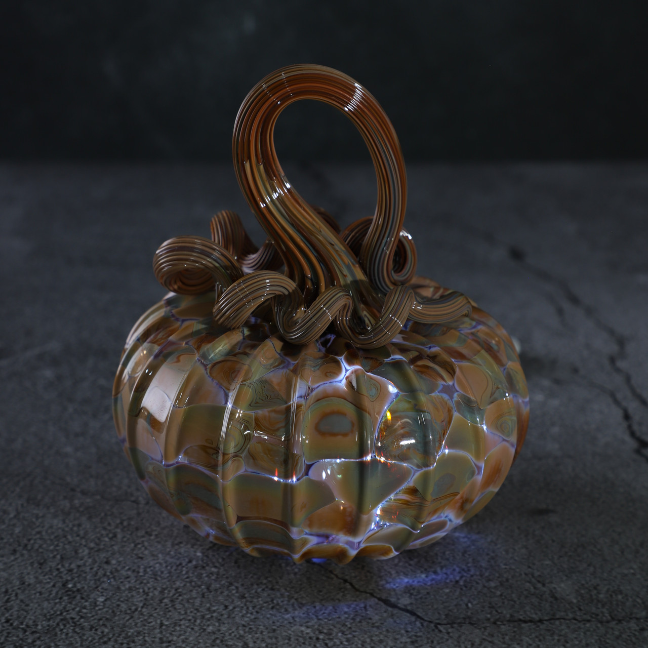 Lucent Caramel MINI Pumpkin - 20 Point Mold - 2BGlass Hot Shop & Showroom