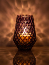 Indigo - Handblown Diamond Cut Votive Holder | Candle Included | 100% Soy Wax | Hand Poured | Drinking Glass | Cocktail Glass