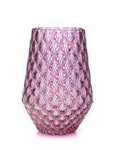 Pomegranate Pink- Handblown Diamond Cut Votive Holder | Candle Included | 100% Soy Wax | Hand Poured | Drinking Glass | Cocktail Glass