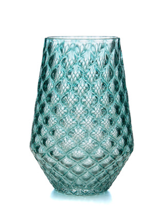 Sea Green - Handblown Diamond Cut Votive Holder | Candle Included | 100% Soy Wax | Hand Poured | Drinking Glass | Cocktail Glass