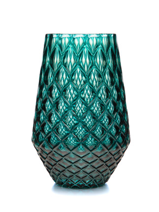 Turquoise Handblown Diamond Cut Tulip Tumbler | Drinking Glass | Cocktail Glass
