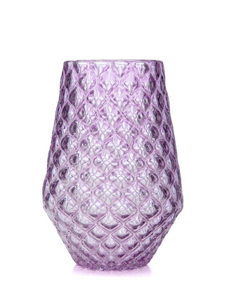 Lavender - Handblown Diamond Cut Votive Holder | Candle Included | 100% Soy Wax | Hand Poured | Drinking Glass | Cocktail Glass