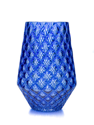 Blueberry Handblown Diamond Cut Tulip Tumbler | Drinking Glass | Cocktail Glass