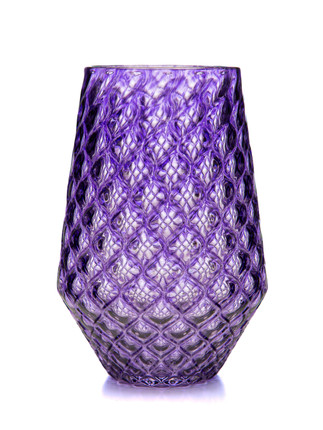 Grape - Handblown Diamond Cut Votive Holder | Candle Included | 100% Soy Wax | Hand Poured | Drinking Glass | Cocktail Glass