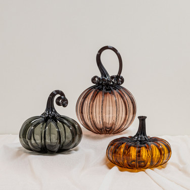 Raven | Antique Rose | Amber Magic | Set | Handblown Glass Pumpkin w/Tealight
