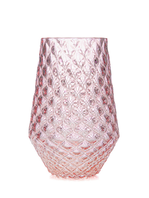 Pink Lemonade - Handblown Diamond Cut Votive Holder | Candle Included | 100% Soy Wax | Hand Poured | Drinking Glass | Cocktail Glass