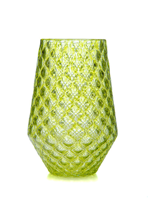 Lime - Handblown Diamond Cut Votive Holder | Candle Included | 100% Soy Wax | Hand Poured | Drinking Glass | Cocktail Glass