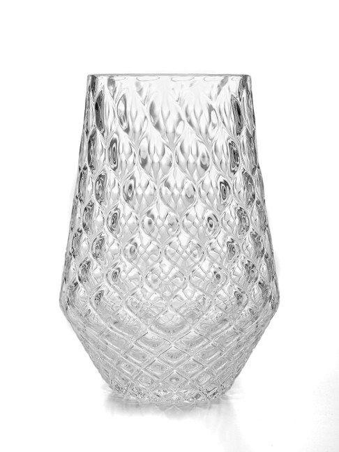 Clear - Handblown Diamond Cut Votive Holder | Candle Included | 100% Soy Wax | Hand Poured | Drinking Glass | Cocktail Glass