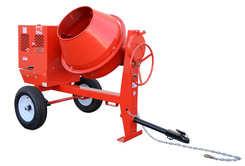 Red painted steel, powered concrete mixing machine