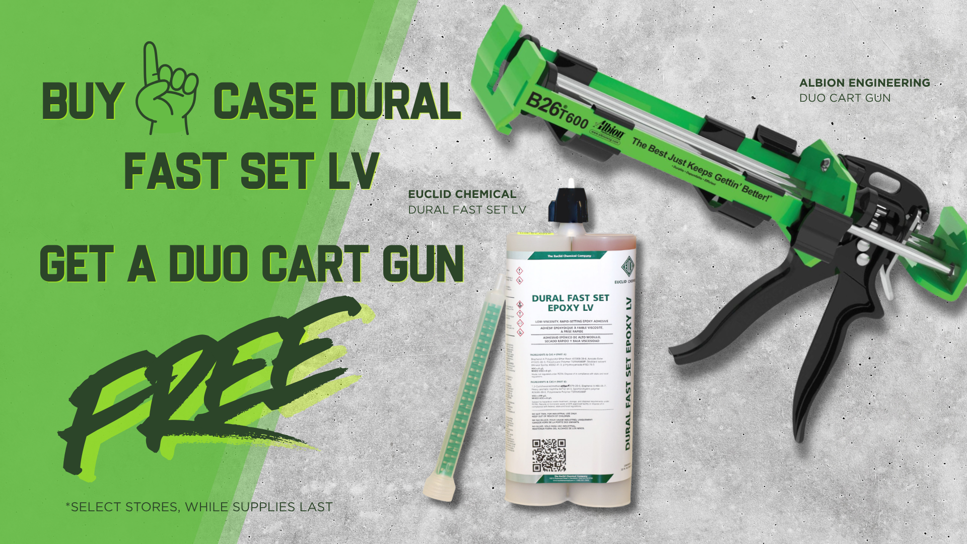 buy case of dural fast set lv and get a cartridge gun free