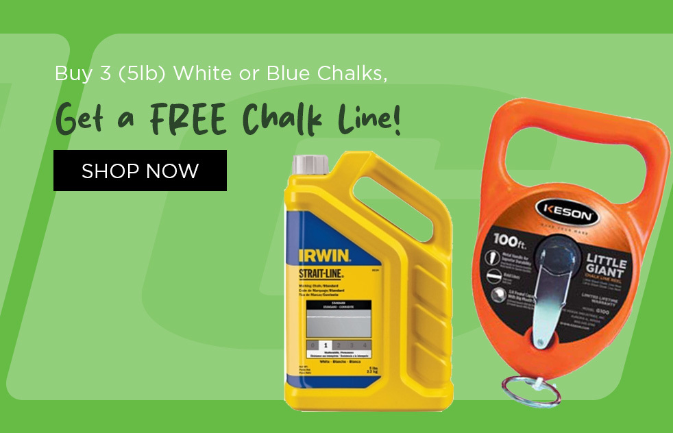 Stock up and Save! Buy 3 (5lb) Containers of Red, White, or Blue Marking Chalk – Get a FREE Chalk Line