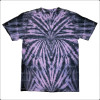 Back view of our custom black and purple tie dye crewneck t-shirt with Jimmy Page "Gold Double Neck" graphic printed on the front.