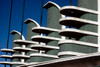 Fine art architectural photograph by Robert Landau of the four Streamline Moderne entrance pylons of the 1935 Pan-Pacific Auditorium, demolished after a 1989 fire.