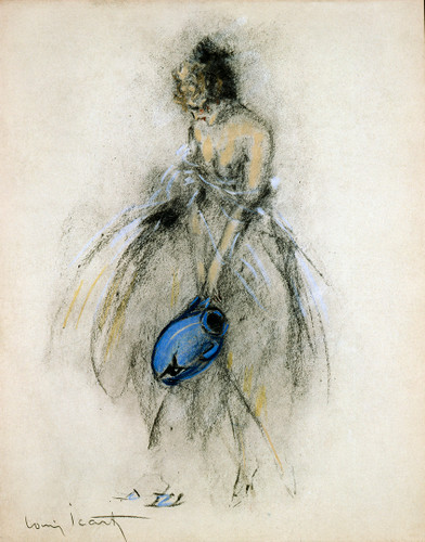 Art deco sketch of a woman with a Blue Vase by Icart