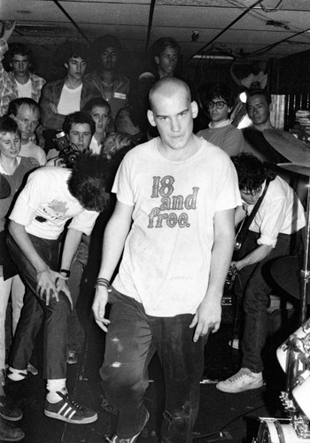 Photo of Minor Threat\'s Ian MacKaye at Cathy de Grande. Shot in April 3, 1983 by Kevin Salk.