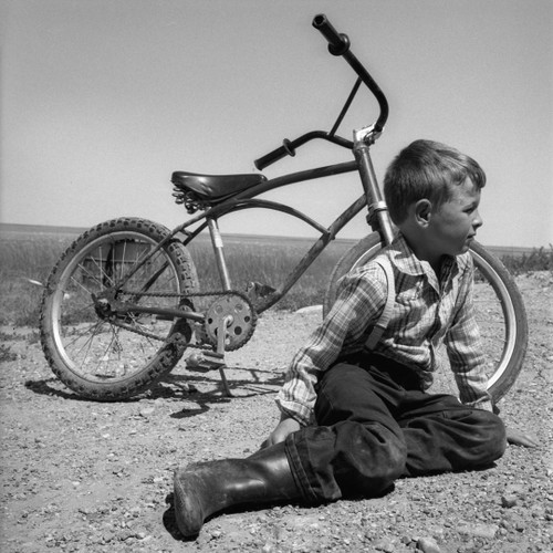 Hutterite Boy and His Bike, 1983 Photo By Drew Carolan