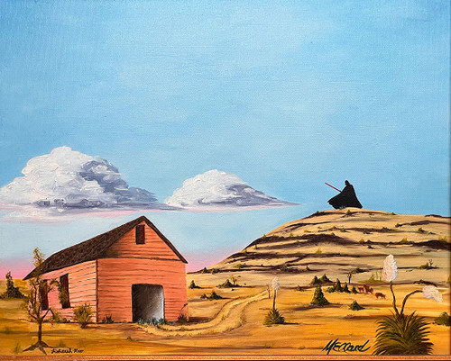 Scenic thrift shop painting with Darth Vader added