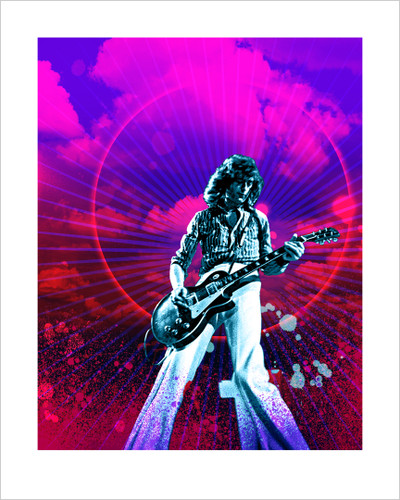 Art collaboration between the street Artist Marcel 'SEL' Blanco and photographer Jeffrey Mayer. The image of Jimmy Page is based on a photograph from the 1973 concert at Kezar Stadium in San Francisco.