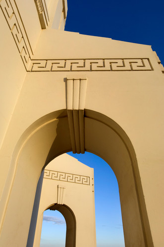 Fine art architectural photograph by Robert Landau highlighting the Art Deco and Greek Revival meander relief of the Griffith Observatory.