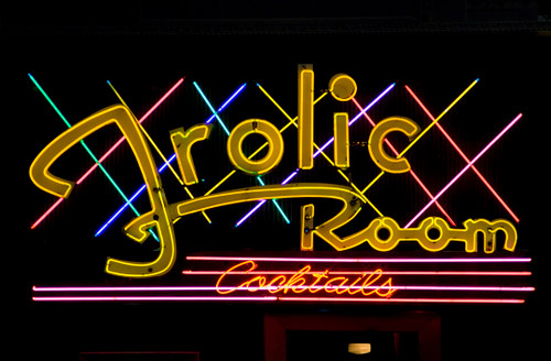 Fine art architectural photograph by Robert Landau of the historic neon signage of the Frolic Room on Hollywood Boulevard.