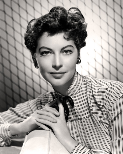 Ava Gardner in stripped shirt.