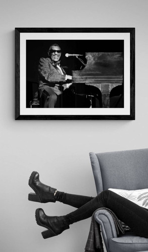 Ray Charles #2 by Richard E. Aaron  | Classic Rock Photo | Limited Edition Print | Framed in black displayed by reading chair