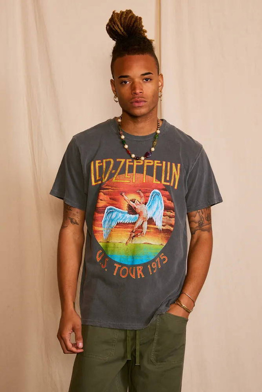 Led Zeppelin \'U.S Tour 1975\' Sunkissed Men\'s Gray Tee