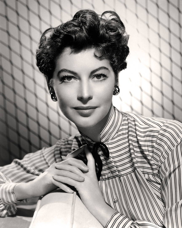 Ava Gardner in stripped shirt.