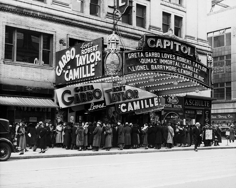 Photo of Capital Theater showing Greta Garbo\'s Camille.